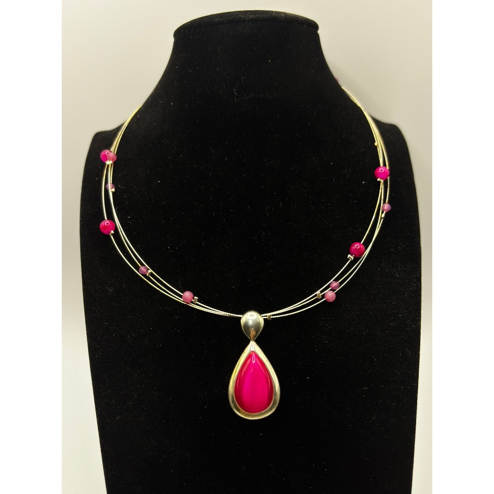 Sonoma Necklace Women OS Pink Teardrop Multi-Strand Beaded Silver Tone Pendant